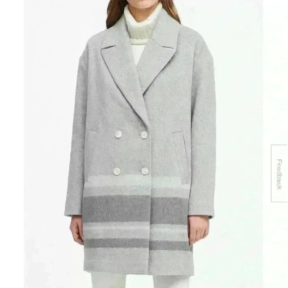 Banana Republic Double-Faced Blanket Stripped Coat Heather Gray Sz XS